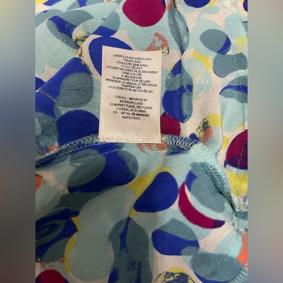 Anthropologie Maeve Zabella Silk Tank Size 10 Aqua Motif Dotted Ruffled - Picture 4 of 11
